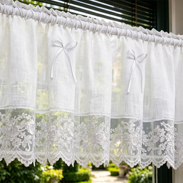 Vintage Lace Valance White, Floral Embroidery Bow Decor