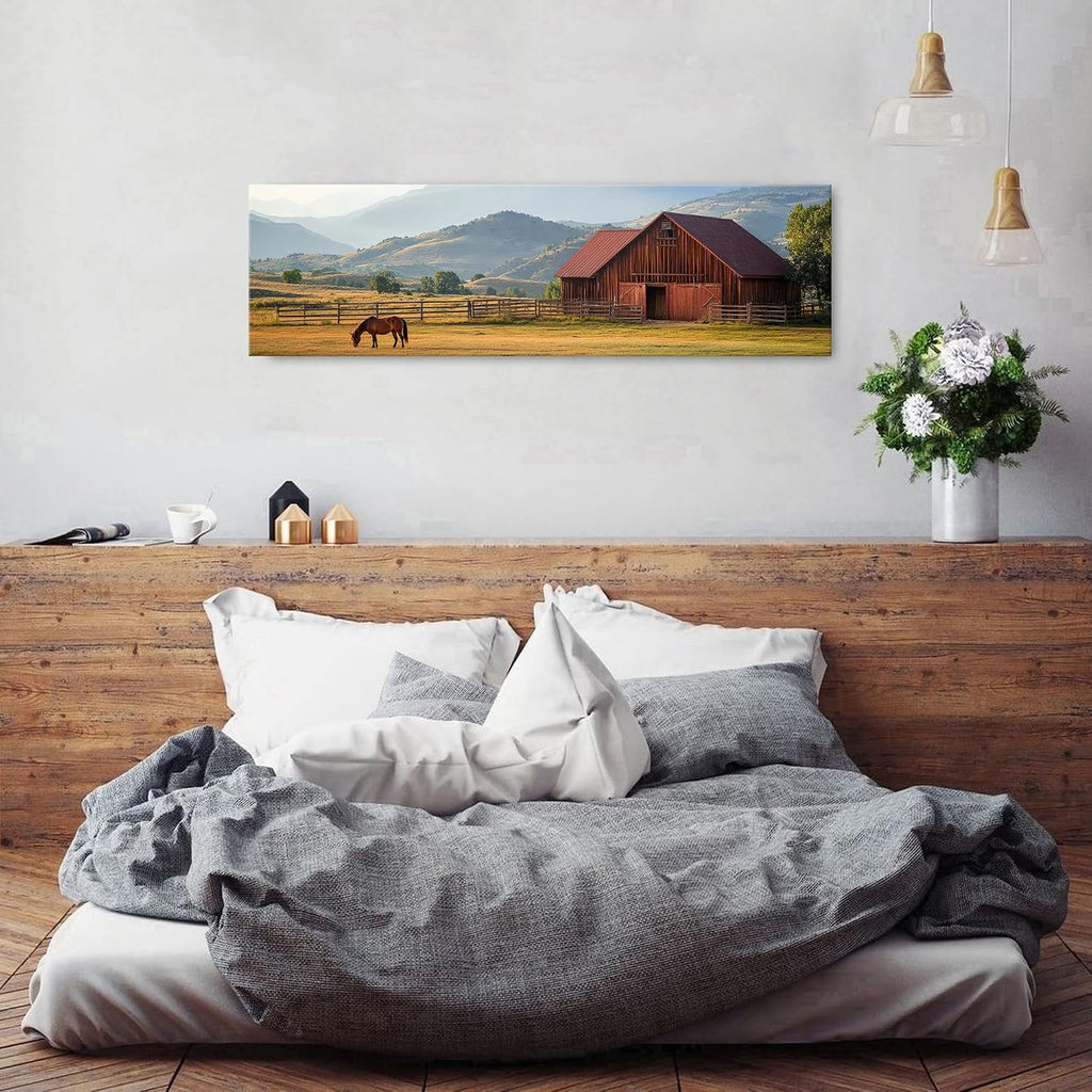 Country Farm Wall Art Rustic Red Barn Horse Picture Wall Decor Farmhouse Animal Canvas Prints Kitchen Retro Forest