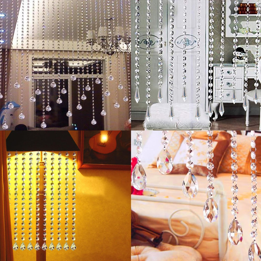 33ft Crystal Garland Strands, String of Beads w/Crystal Maple Leaf Prism Pendant