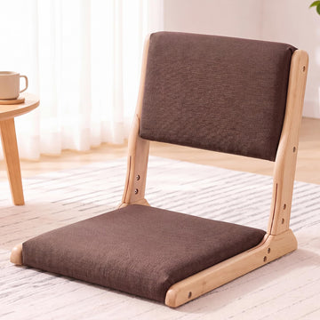 Foldable Floor Chair with Back Support, Wood Brown, No Assembly