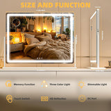 Large Vanity Mirror with Lights 34'' x 25.6'' - Touch Screen Hollywood Makeup Mirror, 3 Color Modes + Dimmable LED