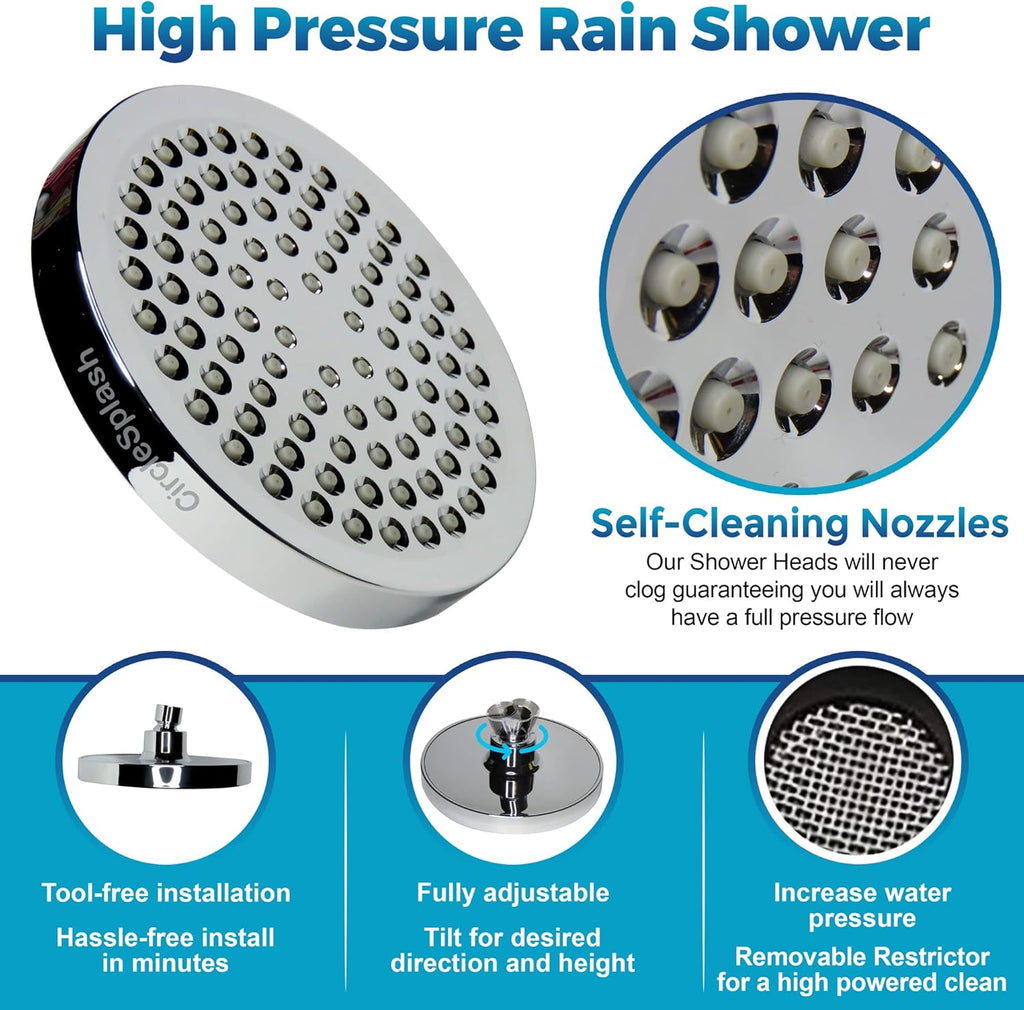 High Pressure Shower Head - Anti-Clogging Silicone Nozzles - 2.5 GPM Removable Restrictor