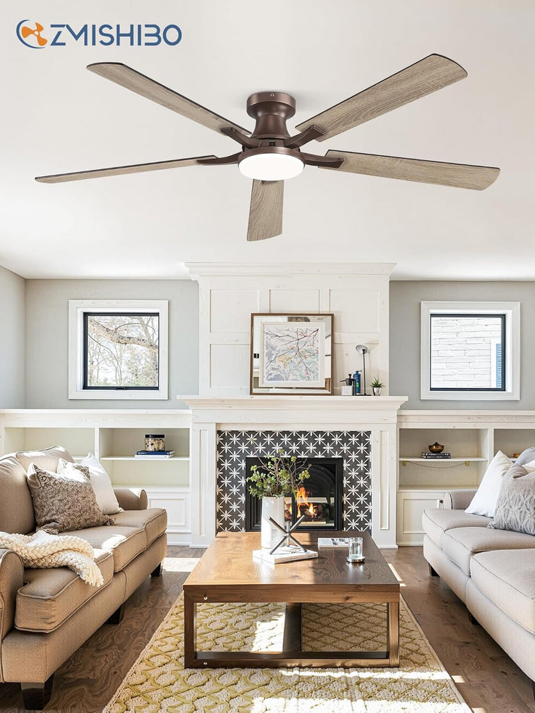 60 Inch Ceiling Fan with Light, App&Remote Control, Flush Mount Low Profile, Dimmable 20W LED Light, Quiet Reversible Motor for Bedroom, Living Room, Apartment, Brown