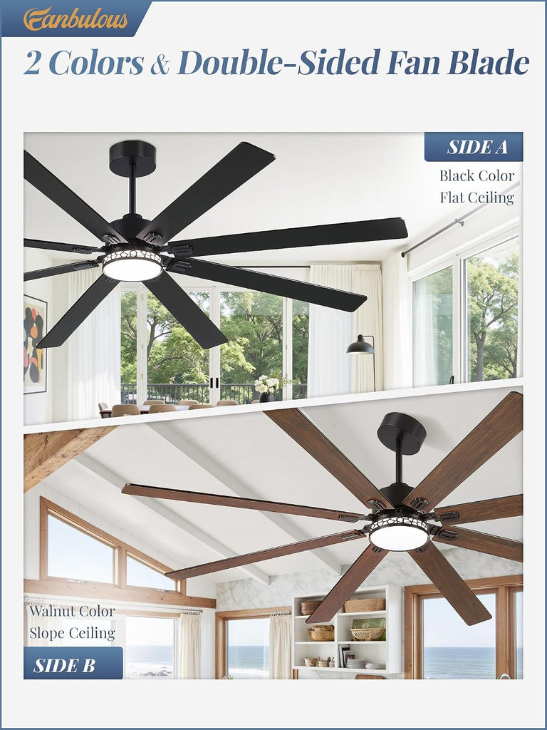 84" Ceiling Fan with LED Light and Remote - Black