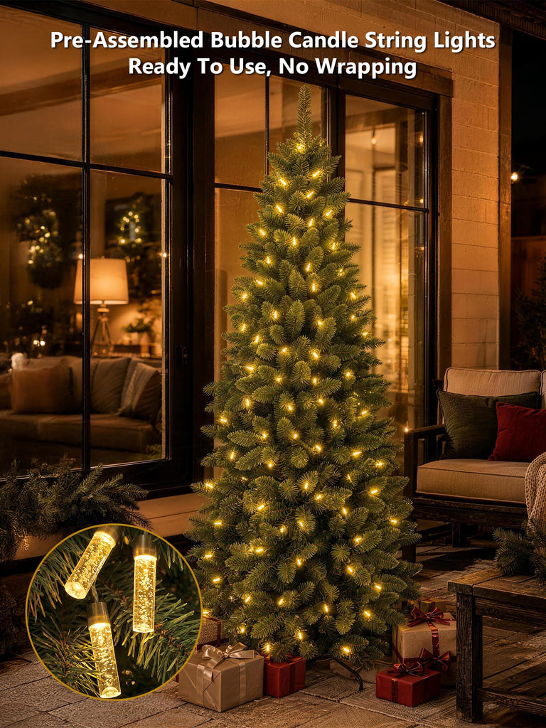 6ft Slim Smart Christmas Tree, Prelit Warm White & Multicolor LEDs