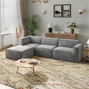 109" Modular Sectional Sofa, No Assembly Cloud Sectional Couch with Smarts Coil Support, Chenille Fabric L Shape
