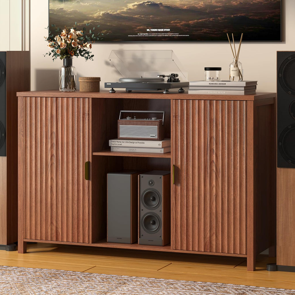 47.2" Mid Century Modern Record Player Stand with Vinyl Storage