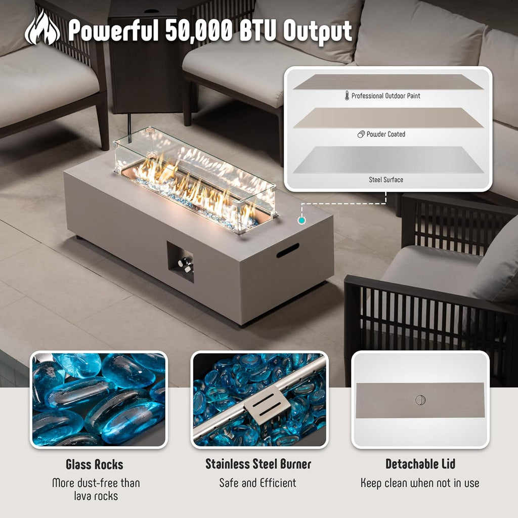 42’’ Propane Fire Pit Table Set with Tank Holder, CSA Certifed 50,000 BTU Outdoor Firepit Table