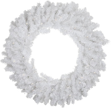 Pre-Lit LED White Canadian Pine Artificial Christmas Wreath, 30-Inch, Clear Lights