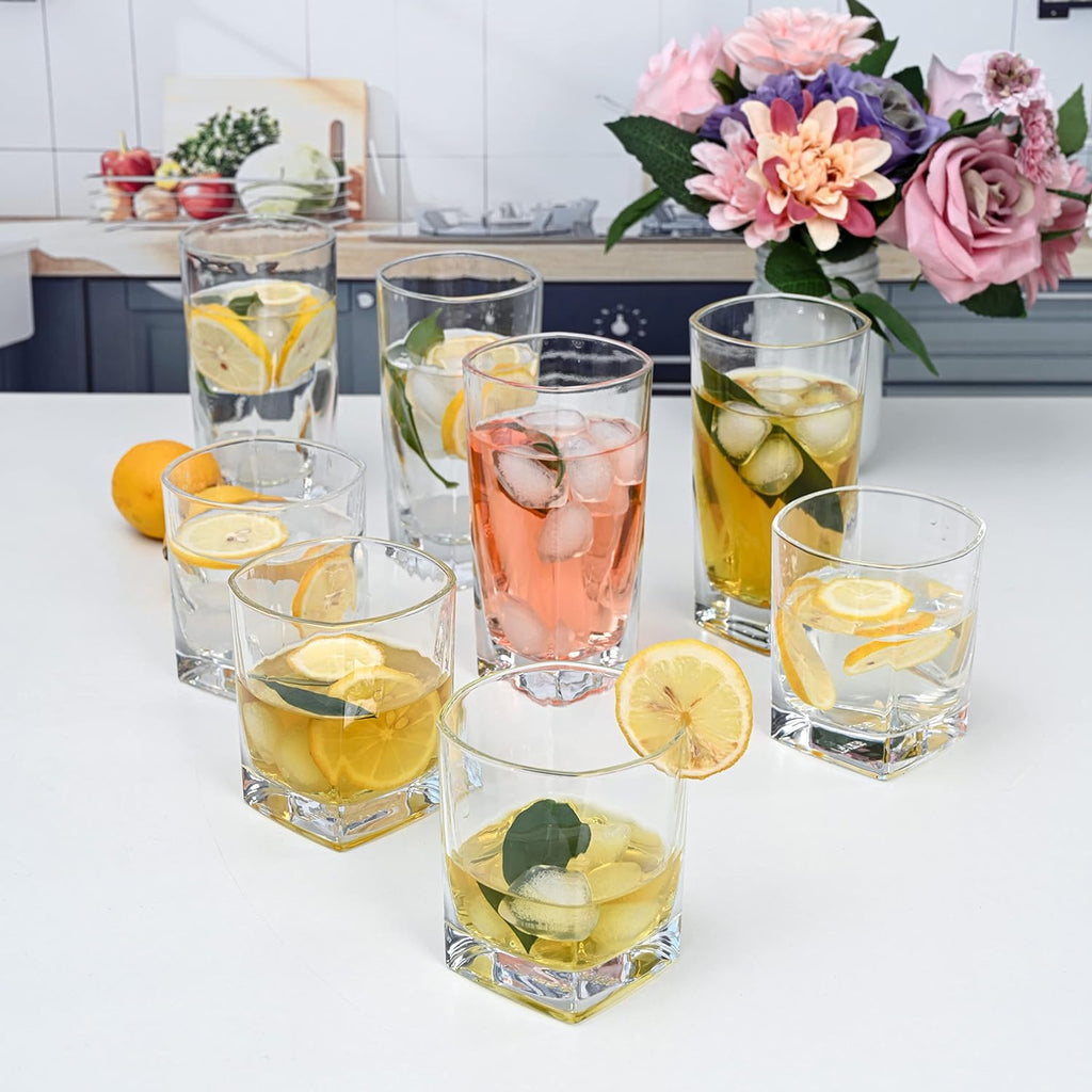 Collins Everyday Drinking Glasses Set of 16 Drinkware Kitchen Glasses for Cocktail, Iced Coffee, Beer, Ice Tea, Wine