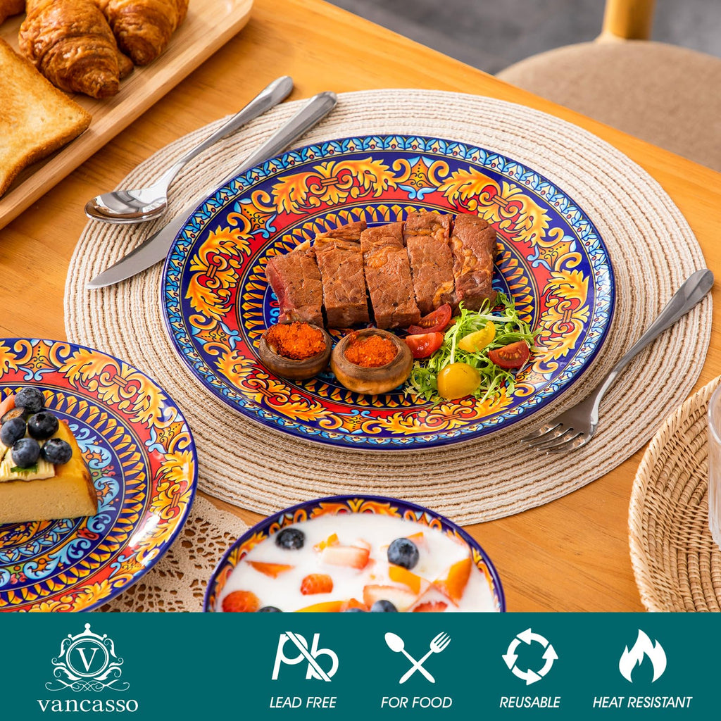 18-Piece Dinnerware Sets,Ceramic Plates and Bowls Sets Service for 6, Bohemian Style Porcelain Dishes Set for 6