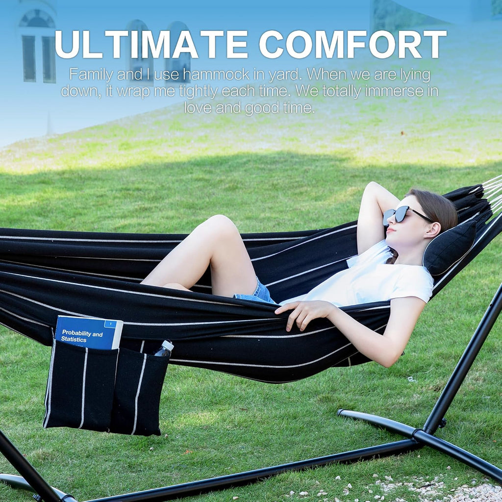 Double Hammocks with Stand for Outside, Portable Space Saving Heavy-Duty Steel Stand for Indoor Outdoor Patio with