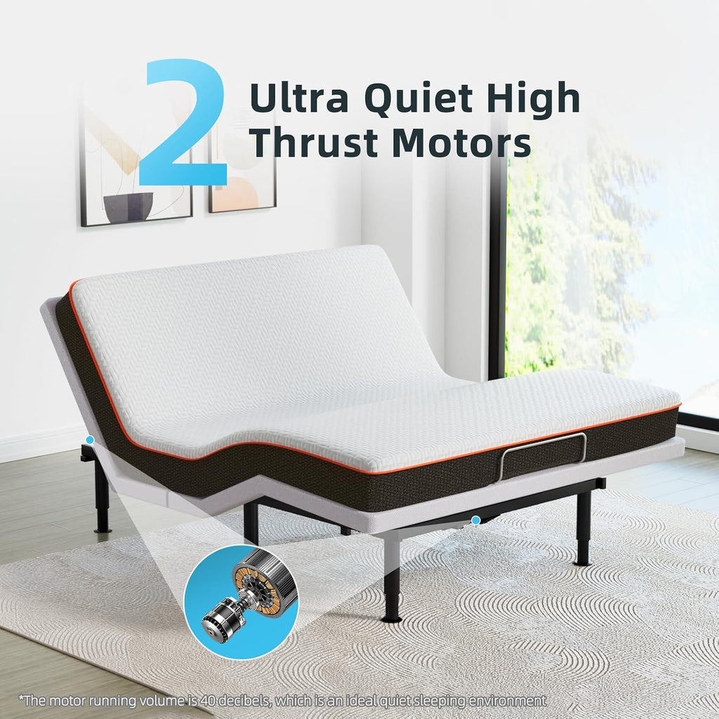 Heavy Duty King Adjustable Bed Frame, Wireless Remote, Dual USB Ports,Ergonomic Upholstered Bed Frame, Lift Motor