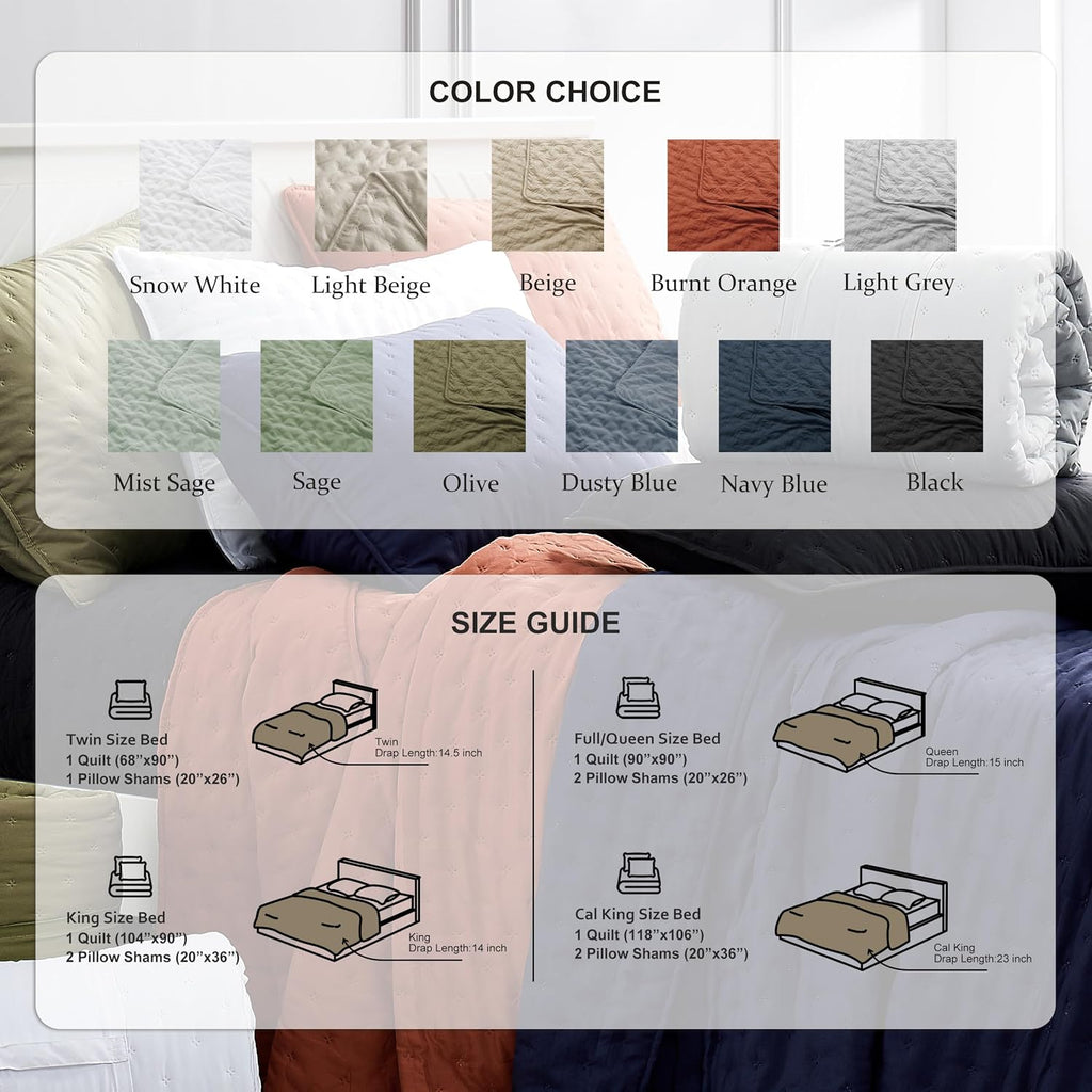 Beige Cloud Quilt Bedding Sets with Pillow Shams, Farmhouse Lightweight Soft Bedspread Coverlet, All Season