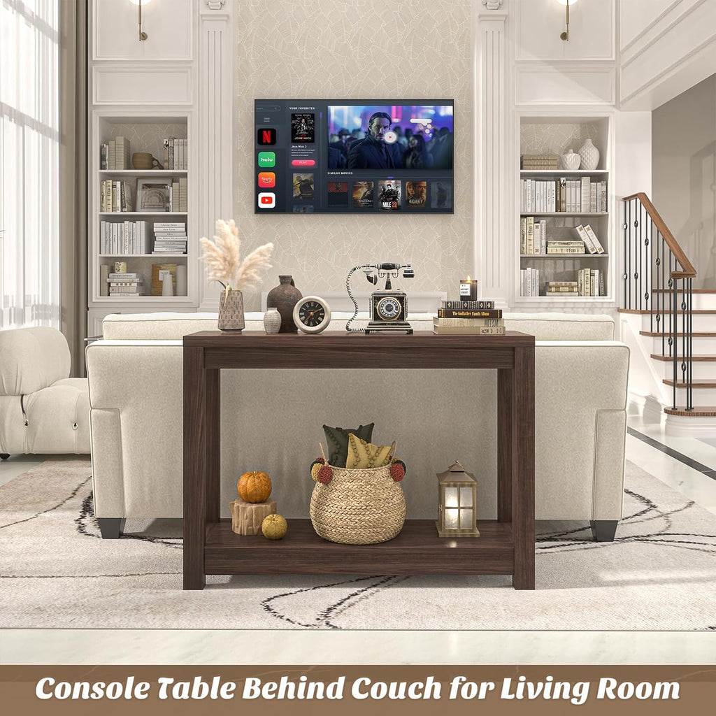 Small Farmhouse Wood Entryway Table Narrow Console Table with Storage Behind Couch Sofa Table with Shelves Entry Way
