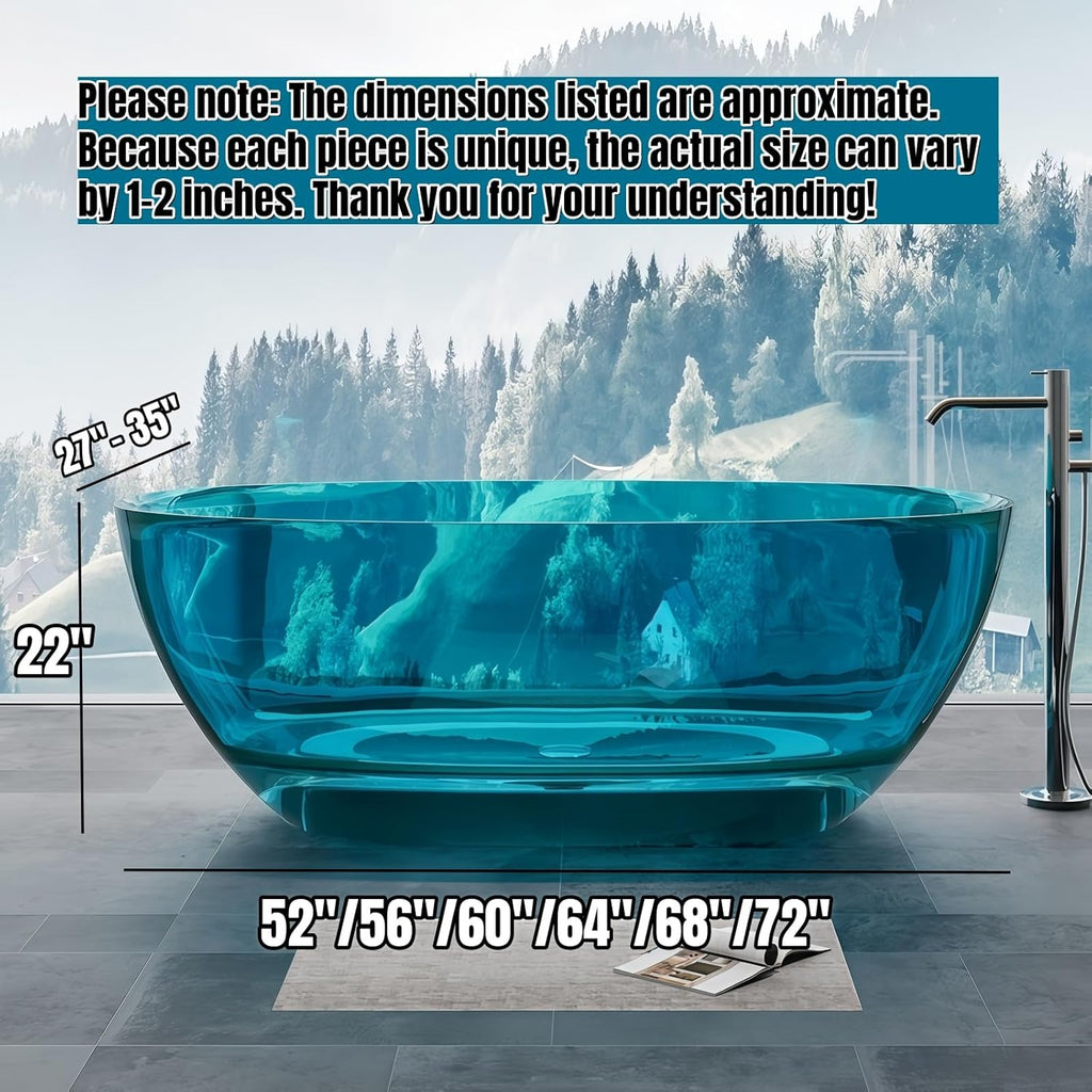 72" Edeyeu Freestanding Bathtub - Luxury Soaking Tub Made With Natural Resin Material, Extra Deep Solid Surface
