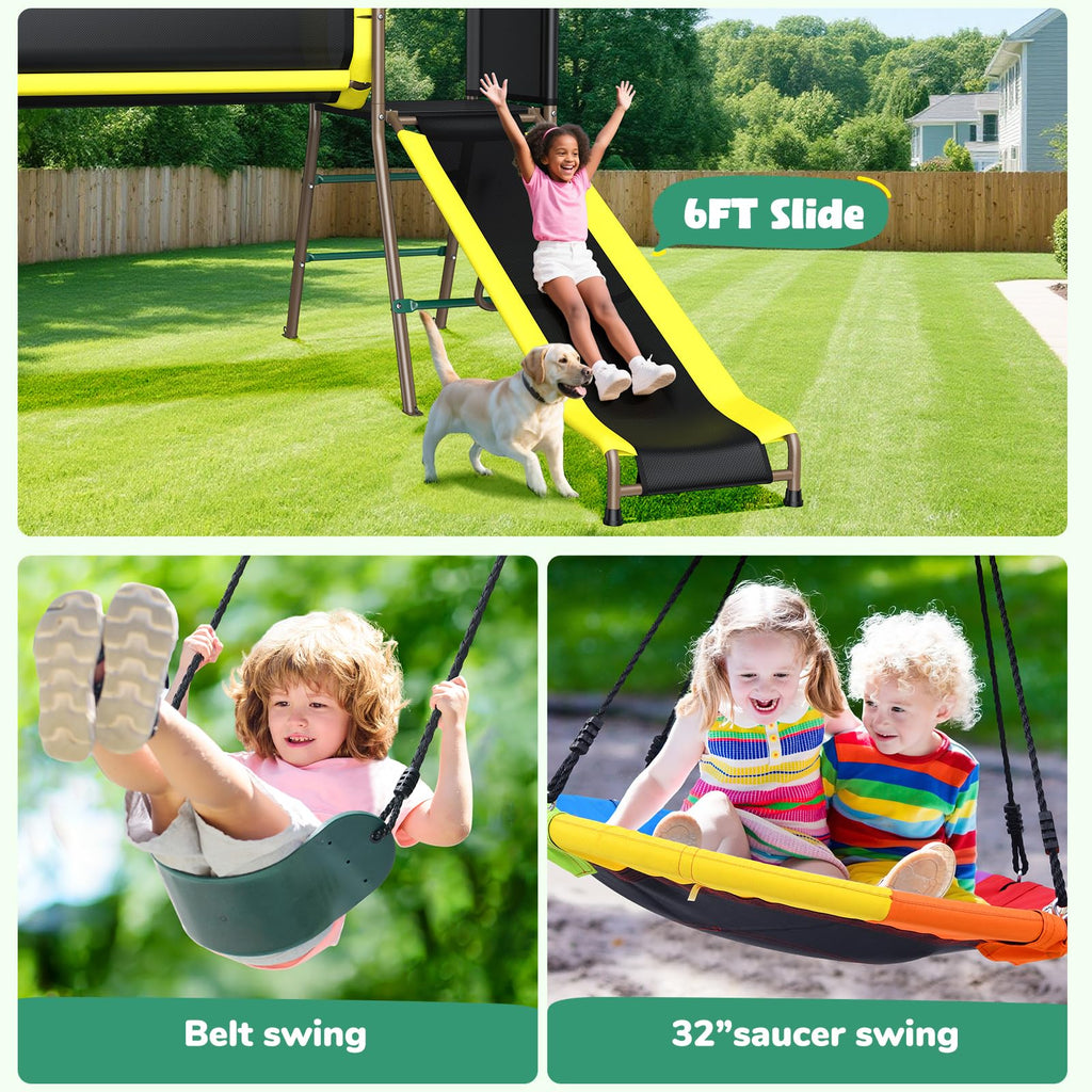 Swing Set with Slide, Crawl Tunnel and Monkey Bars for Backyard