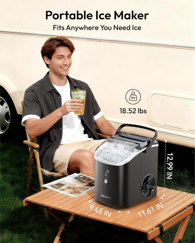 Nugget Ice Maker Countertop with Handle, Ready in 6 Mins, 35lbs Per Day, Removable Top Cover, Auto-Cleaning, Portable