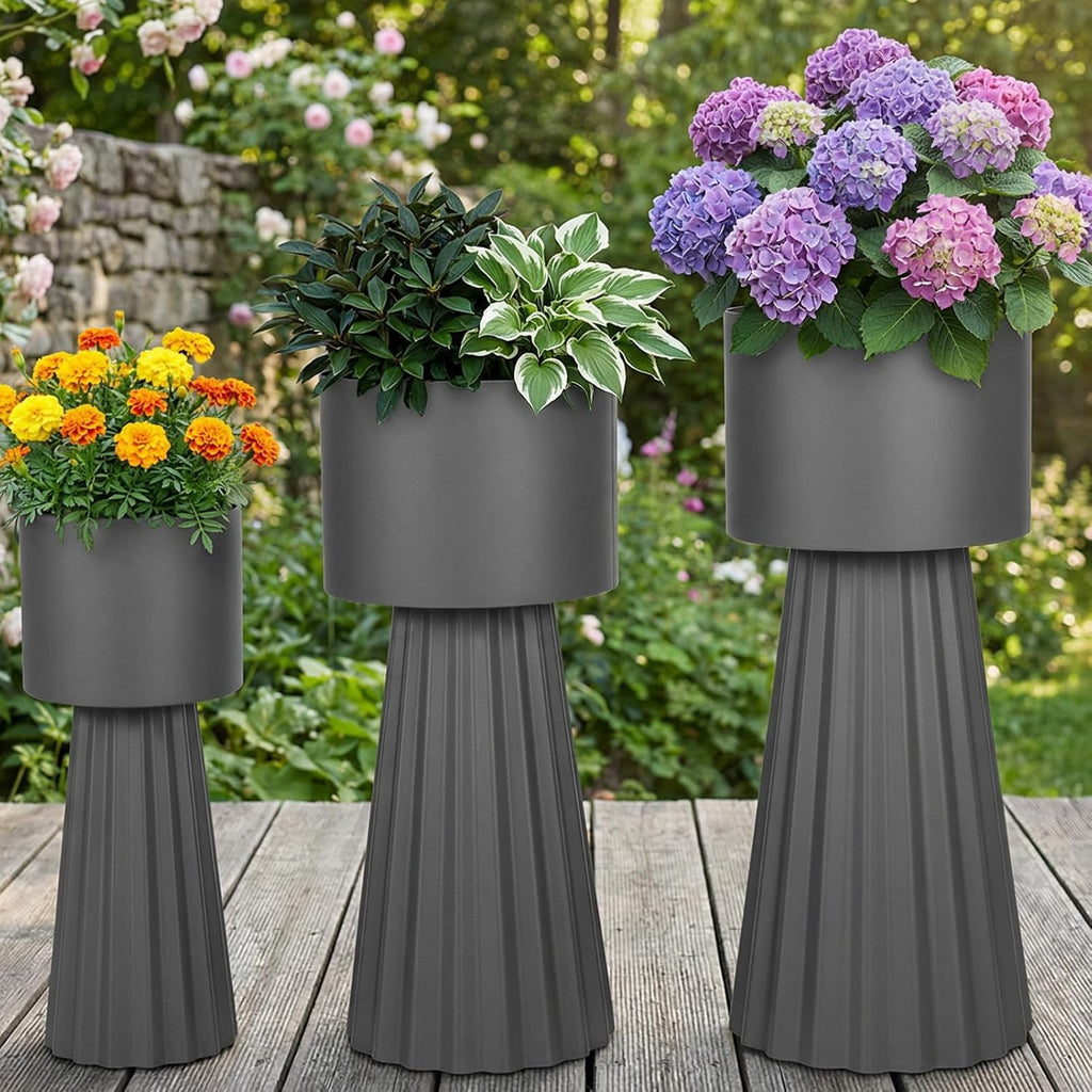 Tall Planters for Outdoor Plants, Large Outdoor Planters Set of 3, Porch Decor, Garden Decorative Black Planters