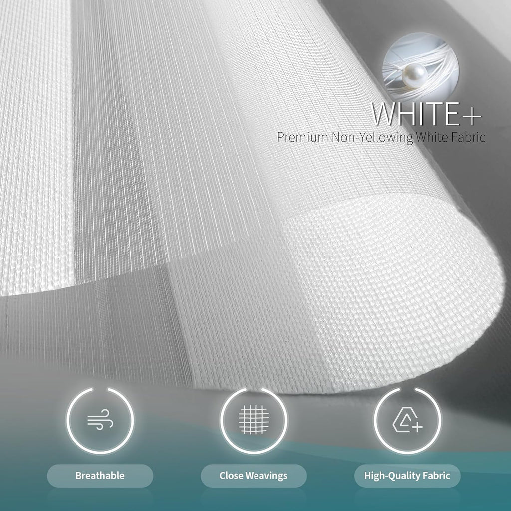 Cordless Zebra Blinds for Windows (22" W X 72" H, White) Free-Stop Zebra Roller Shades Dual Layer Light Filtering