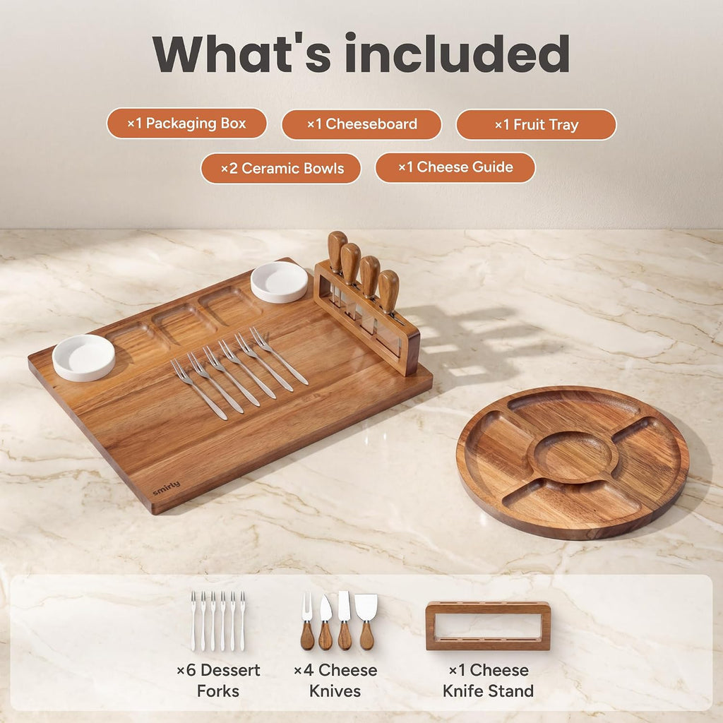 Charcuterie Board Set with Serving Accessories, Large Acacia | Housewarming and Wedding Gift for Women, Perfect for