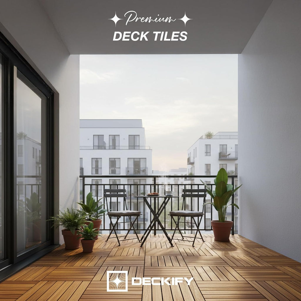9 Pcs Acacia Wood Interlocking Patio Deck Tiles, 12 x 12 x 0.9 Inch Outdoor Flooring, Waterproof for All-Weather Use