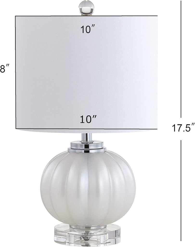 17.5" White/Chrome Glass Table Lamp, Modern Crystal Bedside Lamp Living Room Nightstand, Glam Ribbed Accent Lamp