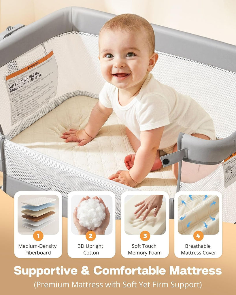 3 in 1 Baby Bassinet Bedside Sleeper, Adjustable Bedside Bassinet for Baby, Womb-Like Rocking Bassinet with Wheels