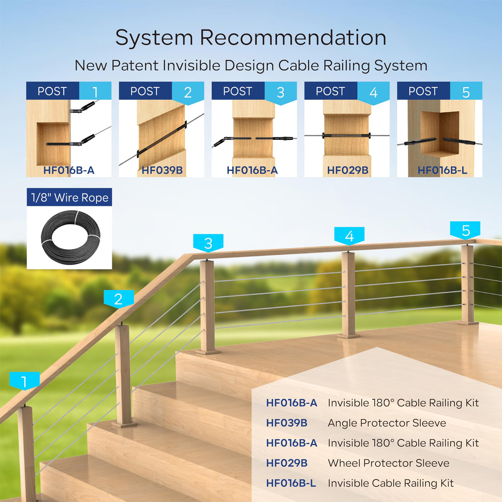 20 Pair Black Cable Railing Kit, Invisible Crimp Fitting Hardware, Right & Left Handed Thread Swage Lag Screws for