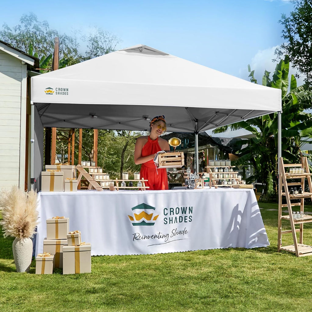 10x10 Pop Up Canopy with 1 Side Wall - Beach Tent with One Push Setup - Grid White