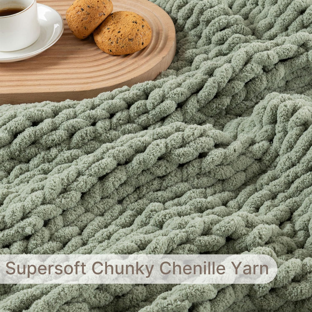 Chunky Knit Blanket Throw, 100% Hand Knit Throw Blanket Handmade Chenille Cable Knit Throw, Stylish Cozy Soft Rope