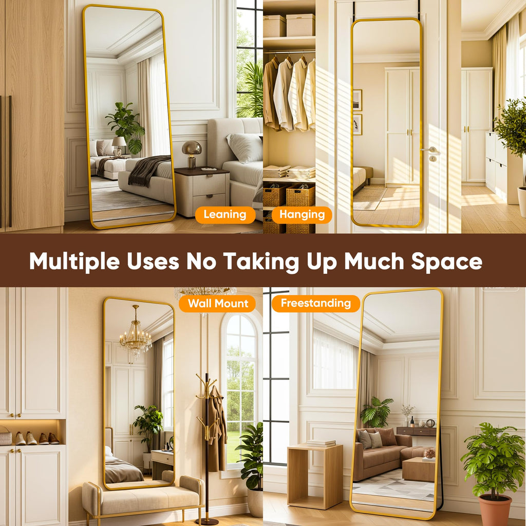 48" x 14" Full Length Over-the-Door Mirror, Hanging Mirror, Gold