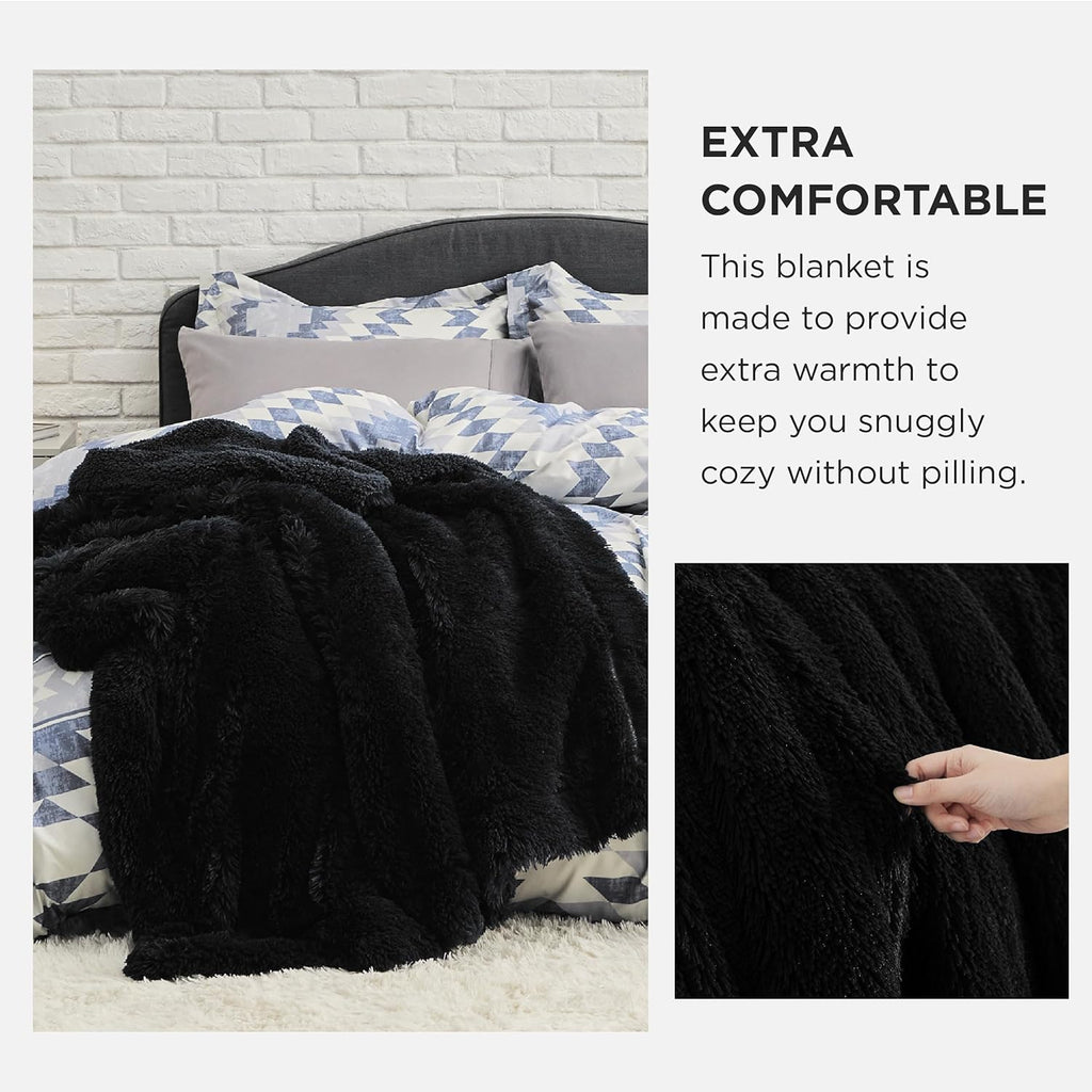 Faux Fur Fluffy Sherpa Fleece King Bed Blanket Black 108"x90"