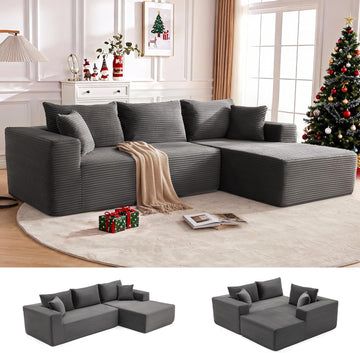 110” Cloud Sectional Couch, Boneless Sofa for Living Room, Modular Sectional Sofa with Deep Seat