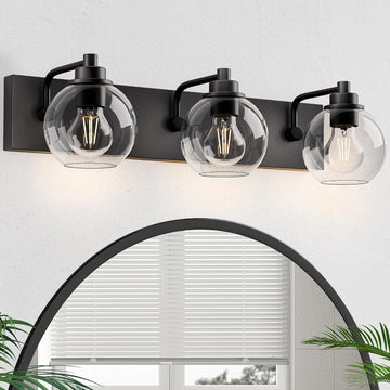 Bathroom Light Fixtures-Matte Black Vanity Lights , Modern Black Vanity Lights 3-Light Bathrooms Lighting Fixtures