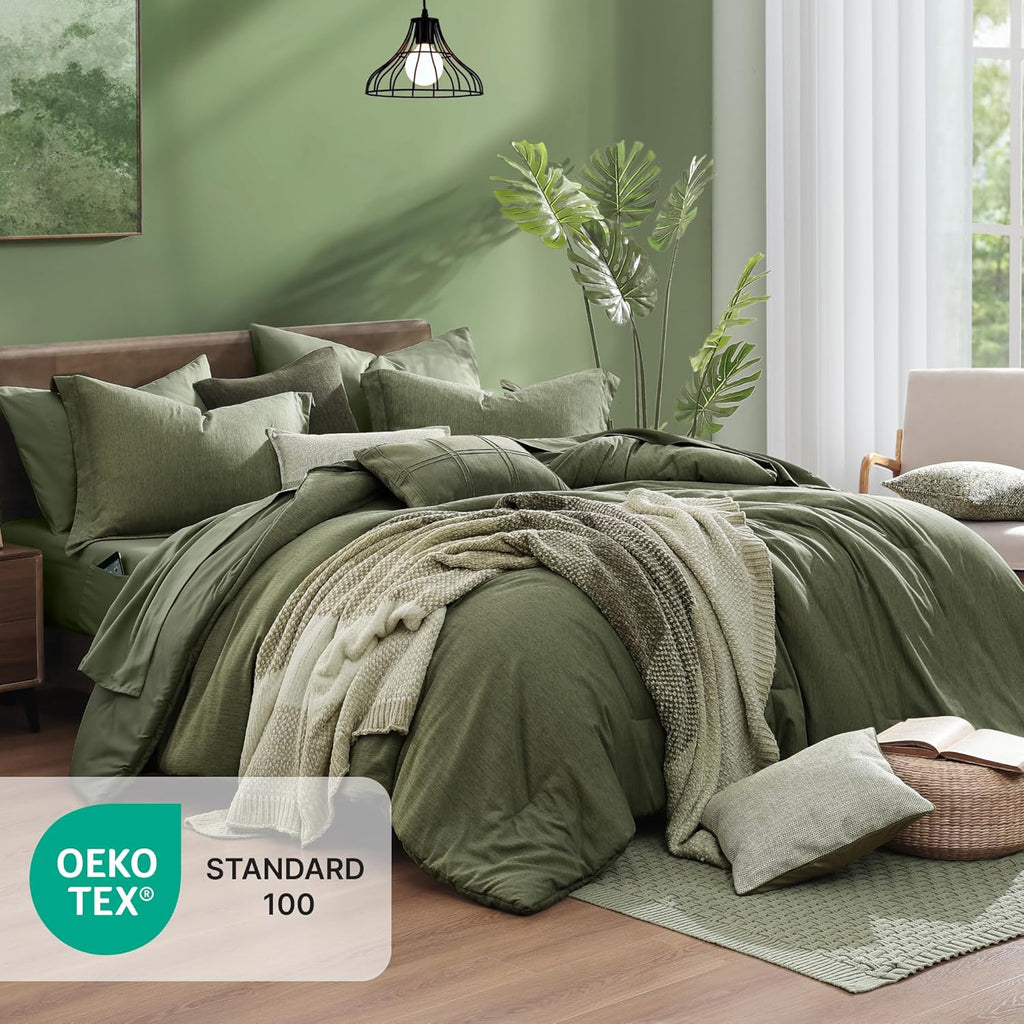 Comforter Set, Olive Green Bed Set Reversible, Comforter Set 7 Pieces