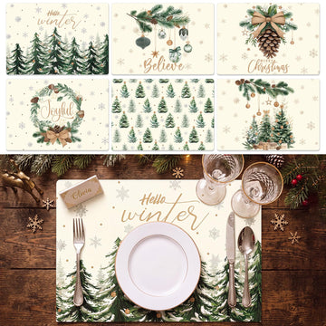 Set of 6 Christmas Placemats 17x12'' Winter Woodland Plastic Place Mats