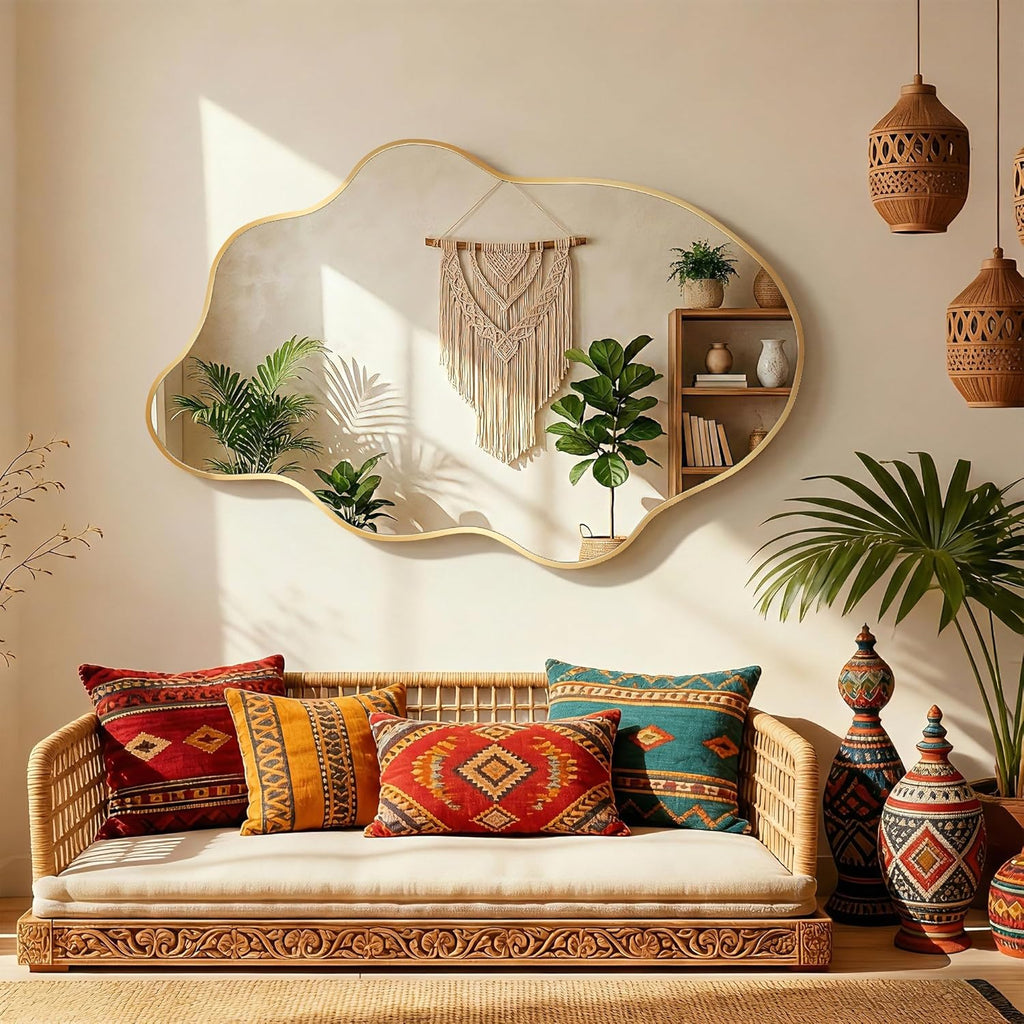 Gold Mirror Irregular Wall Mirror, Asymmetrical Mirror, Irregular Bathroom Mirror, Decorative Wall Mirror, Wavy