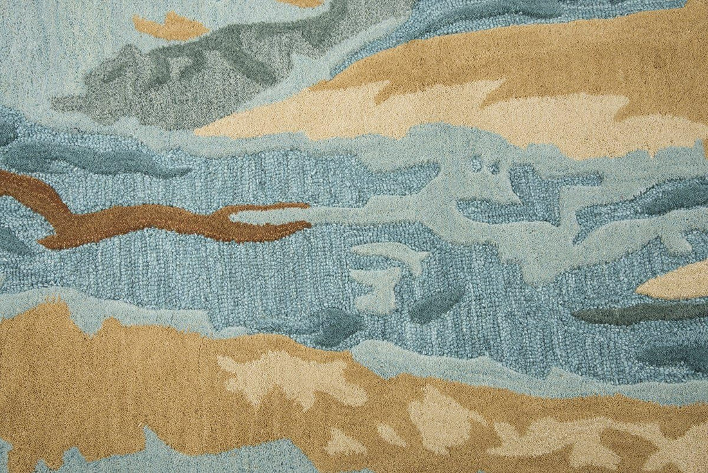 Vogue Wool Area Rug 8' x 10' Blue/Grey/Teal/Gold Abstract