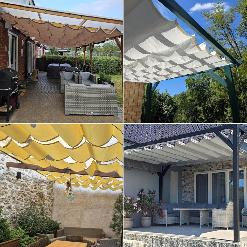 Retractable Wave Sun Shade Sail Waterproof 3x10 FT Sun Shade for Outdoor Garden UV Block Sunshade Cloth Canopy with
