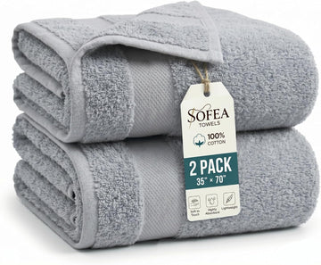 Bath Sheet Towels 2 Pack Oversized, (35 x 70 Inches) 100% Cotton Jumbo Bathroom Towels, Extra Large Soft Absorbent