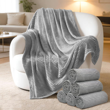 6-Pack Flannel Fleece Throw Blanket, 50x60 Inches Jacquard Boho Blanket, Oeko-TEX Certified Lightweight Soft Bulk in