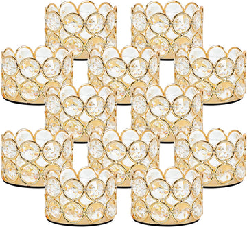 Pack of 12 Gold Crystal Tea Light Candle Holders for Wedding | Home Table Centerpiece Decoration,Halloween Christmas