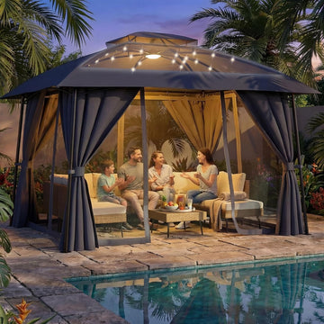 Outdoor Patio Gazebo 10x12 with Solar Powered LED Light