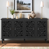 Vintage Sideboard Buffet Table Accent Credenza Storage Cabinet with 4 Hollow Carving Doors Adjustable Shelves Wood