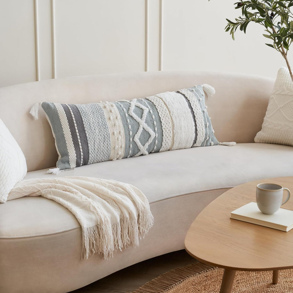 Decorative Boho Lumbar Pillow Cover 14x36 - Beautiful Throw Pillow with Soft Texture