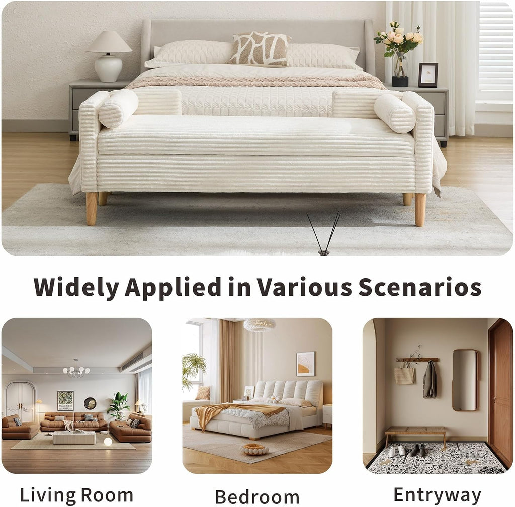 64.7" W Ottoman with Storage Bench End of Bed with Removable Pillows Upholstered Storage Ottoman Bench Living Room