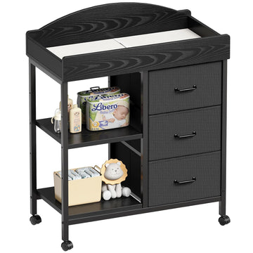 Changing Table, 3 Drawers&2 Shelves, Changing Table Dresser, Black | Baby Changing Table,Waterproof Diaper pad &