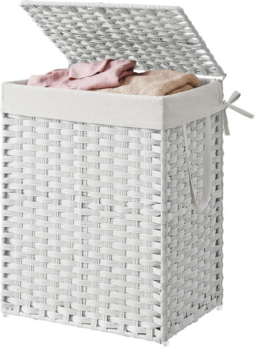 Laundry Hamper with Lid, Clothes Basket with Removable Liner and Handles, 23.8 Gallon, Foldable Narrow Laundry