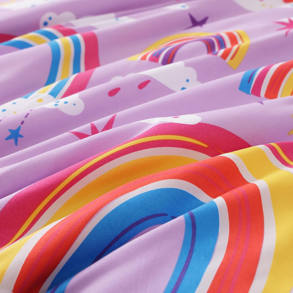 Full Comforter Set for Girls-7 Pieces Purple Rainbow Glow in the Dark Full Bedding Sets for Kids